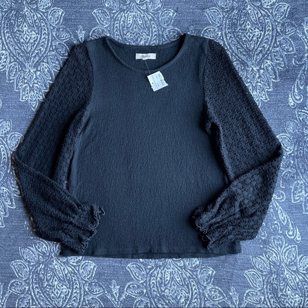 Madewell Textured Eyelet Mix Ruffle-Sleeve Top XS - Picture 2 of 9